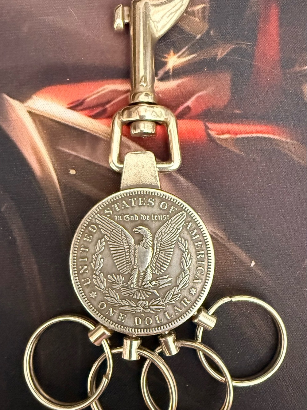 Novelty 1881 Morgan Silver Dollar Tribute Valet Keychain Multi-Ring Clasp - Picture 2 of 2